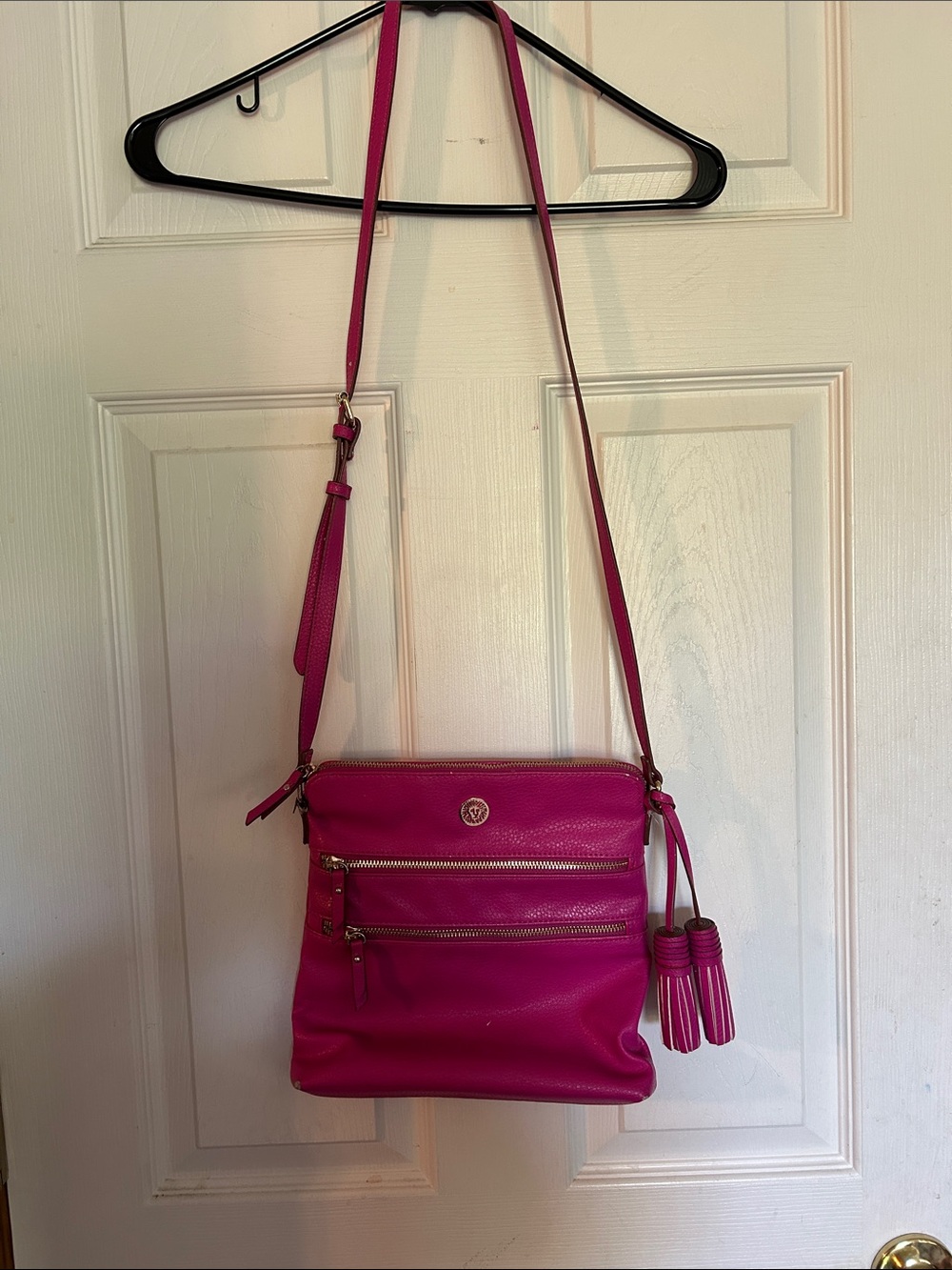 Anne Klein Hot Pink Crossbody Bag with Tassel